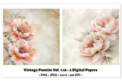Vintage Peonies Digital Paper Vol. 1.10, 2 PNG &amp; JPEG Product Image 1