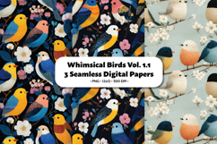 Whimsical Birds Seamless Digital Paper Vol.1.1, 3 PNG Product Image 1