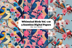 Whimsical Birds Seamless Digital Paper Vol.1.10, 3 PNG Product Image 1