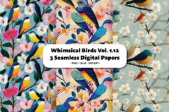 Whimsical Birds Seamless Digital Paper Vol.1.12, 3 PNG Product Image 1