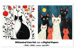 Whimsical Cats Digital Paper Vol. 1.2, 2 PNG &amp; JPEG Product Image 1