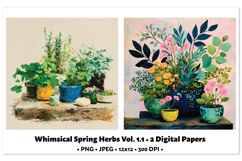 Whimsical Spring Herbs Digital Paper Vol. 1.1, 2 PNG &amp; JPEG Product Image 1