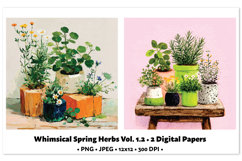 Whimsical Spring Herbs Digital Paper Vol. 1.2, 2 PNG &amp; JPEG Product Image 1