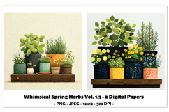 Whimsical Spring Herbs Digital Paper Vol. 1.3, 2 PNG &amp; JPEG Product Image 1