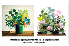 Whimsical Spring Herbs Digital Paper Vol. 1.4, 2 PNG &amp; JPEG Product Image 1
