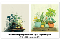 Whimsical Spring Herbs Digital Paper Vol. 1.5, 2 PNG &amp; JPEG Product Image 1