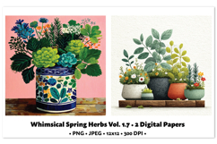 Whimsical Spring Herbs Digital Paper Vol. 1.7, 2 PNG &amp; JPEG Product Image 1