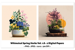 Whimsical Spring Herbs Digital Paper Vol. 1.8, 2 PNG &amp; JPEG Product Image 1