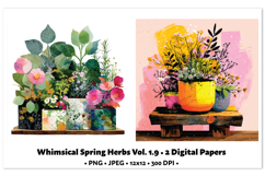 Whimsical Spring Herbs Digital Paper Vol. 1.9, 2 PNG &amp; JPEG Product Image 1