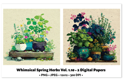 Whimsical Spring Herbs Digital Paper Vol. 1.10, 2 PNG &amp; JPEG Product Image 1