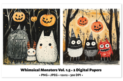 Whimsical Monster Digital Paper Vol. 1.5, 2 PNG &amp; JPEG Product Image 1