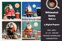 Whimsical Santa Digital Paper Vol. 1.1, 4 PNG &amp; JPEG Product Image 1