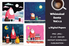 Whimsical Santa Digital Paper Vol. 1.2, 4 PNG &amp; JPEG Product Image 1