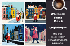 Whimsical Santa Digital Paper Vol. 1.6, 4 PNG &amp; JPEG Product Image 1