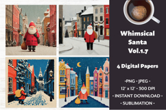 Whimsical Santa Digital Paper Vol. 1.7, 4 PNG &amp; JPEG Product Image 1
