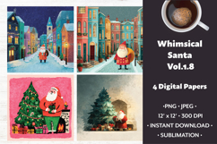 Whimsical Santa Digital Paper Vol. 1.8, 4 PNG &amp; JPEG Product Image 1