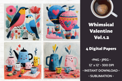 Whimsical Valentine Digital Paper Vol.1.2, 4 PNG &amp; JPEG Product Image 1