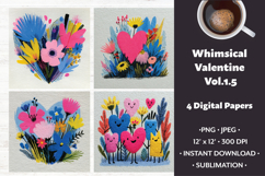 Whimsical Valentine Digital Paper Vol.1.5, 4 PNG &amp; JPEG Product Image 1