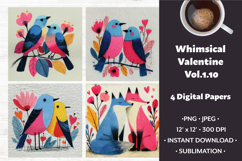 Whimsical Valentine Digital Paper Vol.1.10, 4 PNG &amp; JPEG Product Image 1