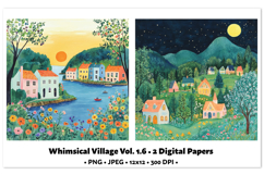 Whimsical Village Digital Paper Vol. 1.6, 2 PNG &amp; JPEG Product Image 1