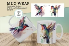 Watercolor Hummingbird Mug Sublimation Designs JPG Product Image 1