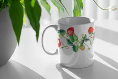 Watercolor Strawberry Floral Mug Sublimation Design Product Image 3