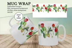 Watercolor Strawberry Floral Mug Sublimation Design Product Image 1