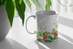 Watercolor Strawberry Floral Mug Sublimation Design Product Image 3