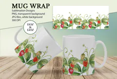 Watercolor Strawberry Floral Mug Sublimation Design Product Image 1