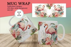 Watercolor Pink flamingo Mug Sublimation Designs JPG Product Image 1