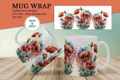 Poppies Mug Sublimation Designs PNG, 11 & 15oz mug Product Image 1