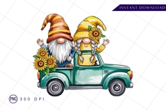 Gnomes Riding Truck With Sunflowers Sublimation PNG Product Image 1