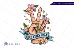 Peace Sign Kind Vibes Only Floral Sublimation PNG Product Image 1