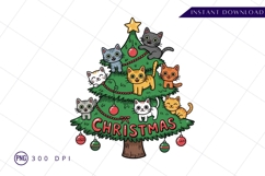 Cartoon Cats Decorating Christmas Tree Sublimation PNG Product Image 1