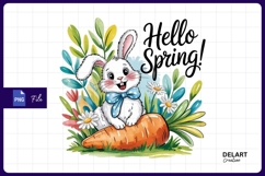 Hello spring bunny sitting on carrot Sublimation PNG Product Image 1