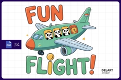 Cartoon airplane with panda and lion passengers PNG Product Image 1