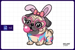 Cute pug bunny with pink bubble gum Sublimation PNG Product Image 1