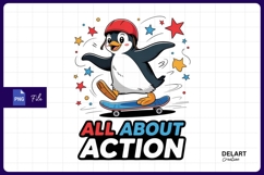 Penguin skateboarding action cartoon sublimation PNG Product Image 1