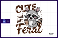 Cute but feral raccoon with coffee cup Sublimation PNG Product Image 1
