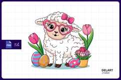 Cute easter lamb with eggs and tulips Sublimation PNG Product Image 1
