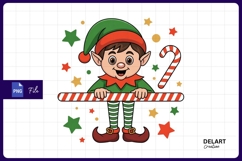 Cartoon christmas elf holding candy cane PNG Product Image 1