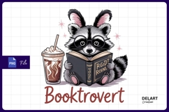 Raccoon reading book with coffee illustration PNG Product Image 1