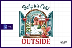 Winter window scene with fairy reading Sublimation PNG Product Image 1