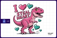Pink dinosaur steals heart cartoon vector Sublimation Png Product Image 1
