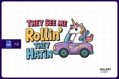 Unicorn riding in car sublimation png Design Product Image 1