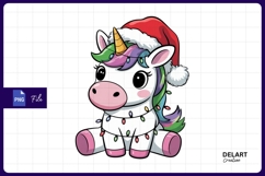 Cute christmas unicorn with santa hat vector Png Design Product Image 1