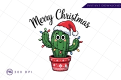 Merry christmas cactus with lights and santa hat Png Design Product Image 1