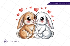 Cute bunny couple with hearts illustration Png Design Product Image 1