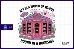 Quirky bookshop with ghost and book illustration Sublimation Product Image 1