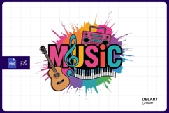 Colorful music graphic with guitar and boombox Png Design Product Image 1